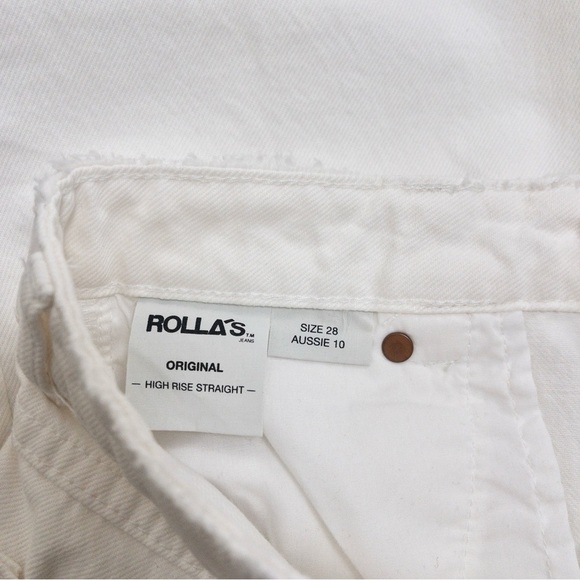 NWT Rollas Original High Rise Straight Jean 28 Layla White Distressed Knee Rip - Picture 9 of 12